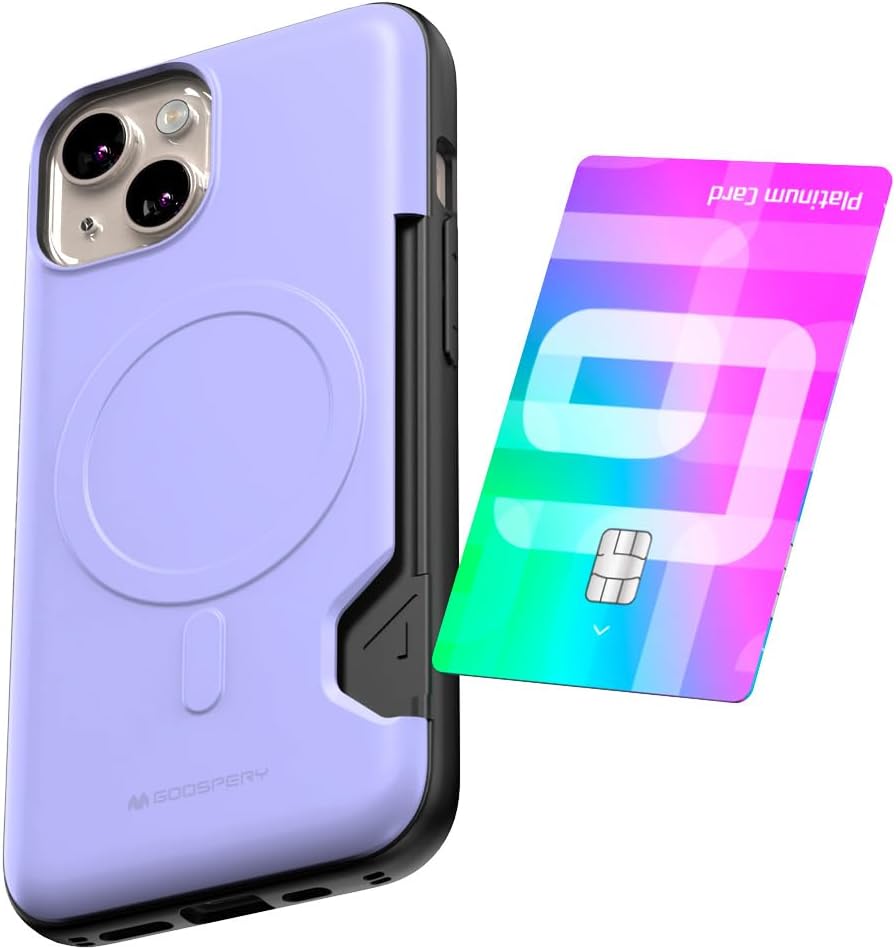 GOOSPERY Mag Bumper Compatible with iPhone 13 Case, Compatible with Magsafe, Card Holder Wallet Protective Dual Layer Sturdy Phone Back Cover - Purple