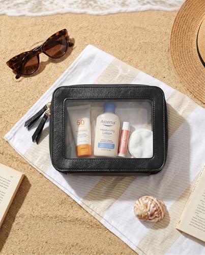 Image of LETGO Clear Makeup Bags for Beach, TSA Approved Toiletry Bag with Zipper, Clear Beach Makeup Organizer Fit Carry-on Travel Essentials,Small Cosmetic Bags for Women Men (O-Black)