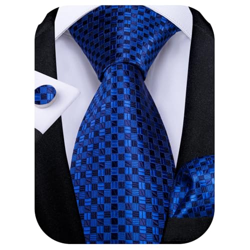 Image of DiBanGu Silk Men's Tie Set Jacquard Woven Ties and Pocket Square Fashion Necktie and Handkerchief Cufflinks Tie Accessories