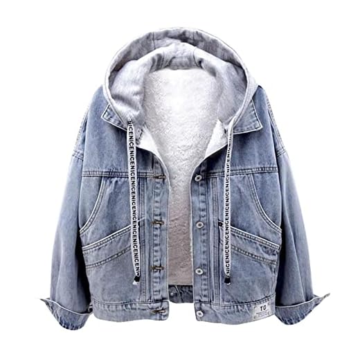 Chaqueta vaquera de invierno para mujer, forrada, vaquera, con pelo, cálida, con capucha, para exterior, chaqueta softshell, chaqueta College, chaqueta de forro polar de felpa para montaña., azul, XXL