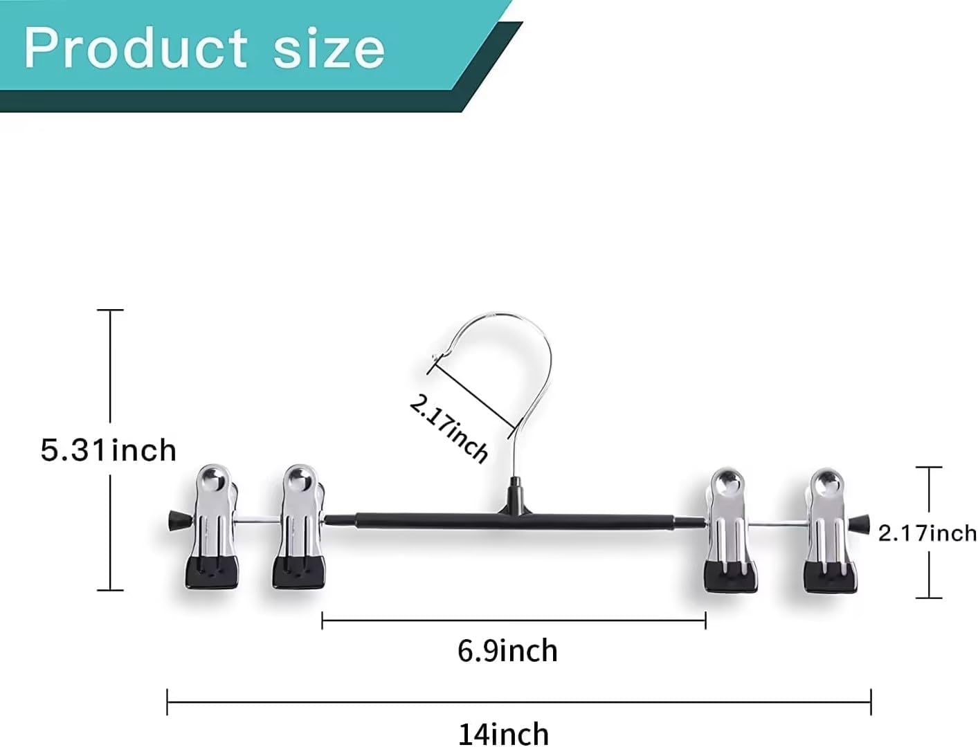 14Inch Black Pants Hangers with Clips 20 Pack Adjustable Skirt Hangers for Women Non-Slip Trousers,Shorts Hanger for Jeans Clothes Hangers for Pants Heavy Duty Space Saving