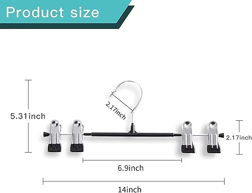 Miniatura 68 de Perchas para pantalones con clips para mujer, paquete de 20 perchas ajustables y resistentes que ahorran espacio para faldas, pantalones negro