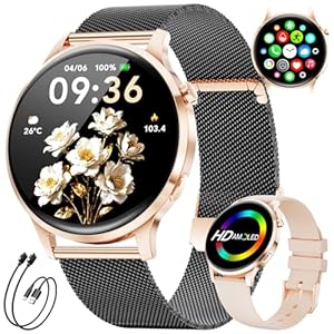 LIGE Damen Smartwatch Ultra-Dünne mit Bluetooth Anruf IP68 Wasserdicht AMOLED Display 120+ Sportmodi Herzfrequenz/Schlaf/Schritt... für iOS Android Elegante Fitness Armbanduhr Schwarz