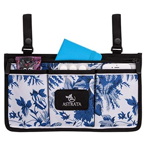 Wheelchair Side Bag - Armrest Sidebags and Wheelchair Accessories - Multiple Pockets and Organizer for Walkers, Rollators, and Wheelchairs (Blue) Cover