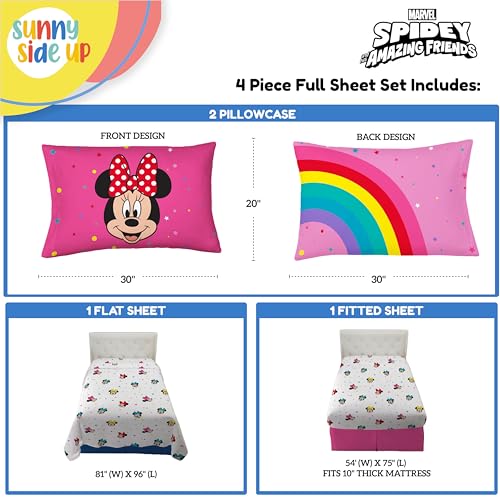 Image of Sunny Side Up Disney Minnie Mouse Full Sheet Set - 4 Piece Kids Bedding Set Includes Pillow Cover - Super Soft Rainbow Dots Microfiber Sheets