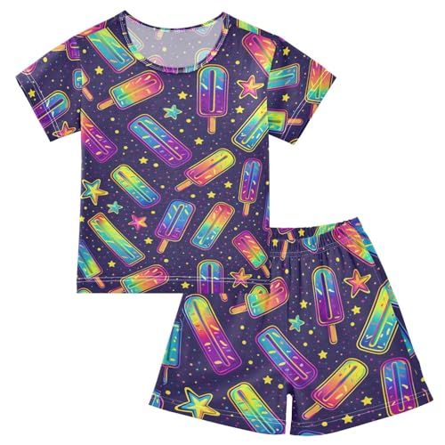 ALAZA Neon Star Ice Cream Pajamas Short Sleeve 2 Piece Sleepwear Top and Bottom Pajama Set Unisex