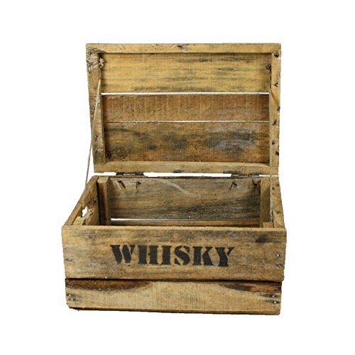 haus-garten-versand.de Used-Look Whisky Holzkiste, junior (24x34,5x19cm), Vintage, Weinkiste, Obstkiste mit Deckel und Aufdruck, Shabby Look