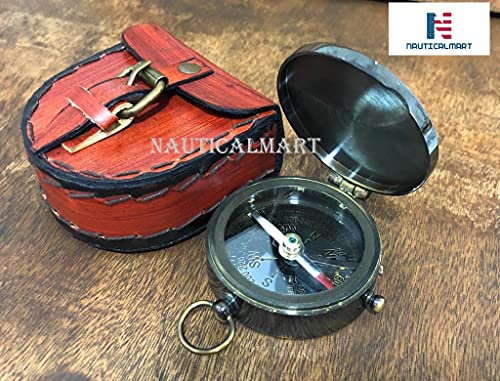 Brújula Náutica Vintage con Grabado Poema y Funda de Cuero miniatura 3