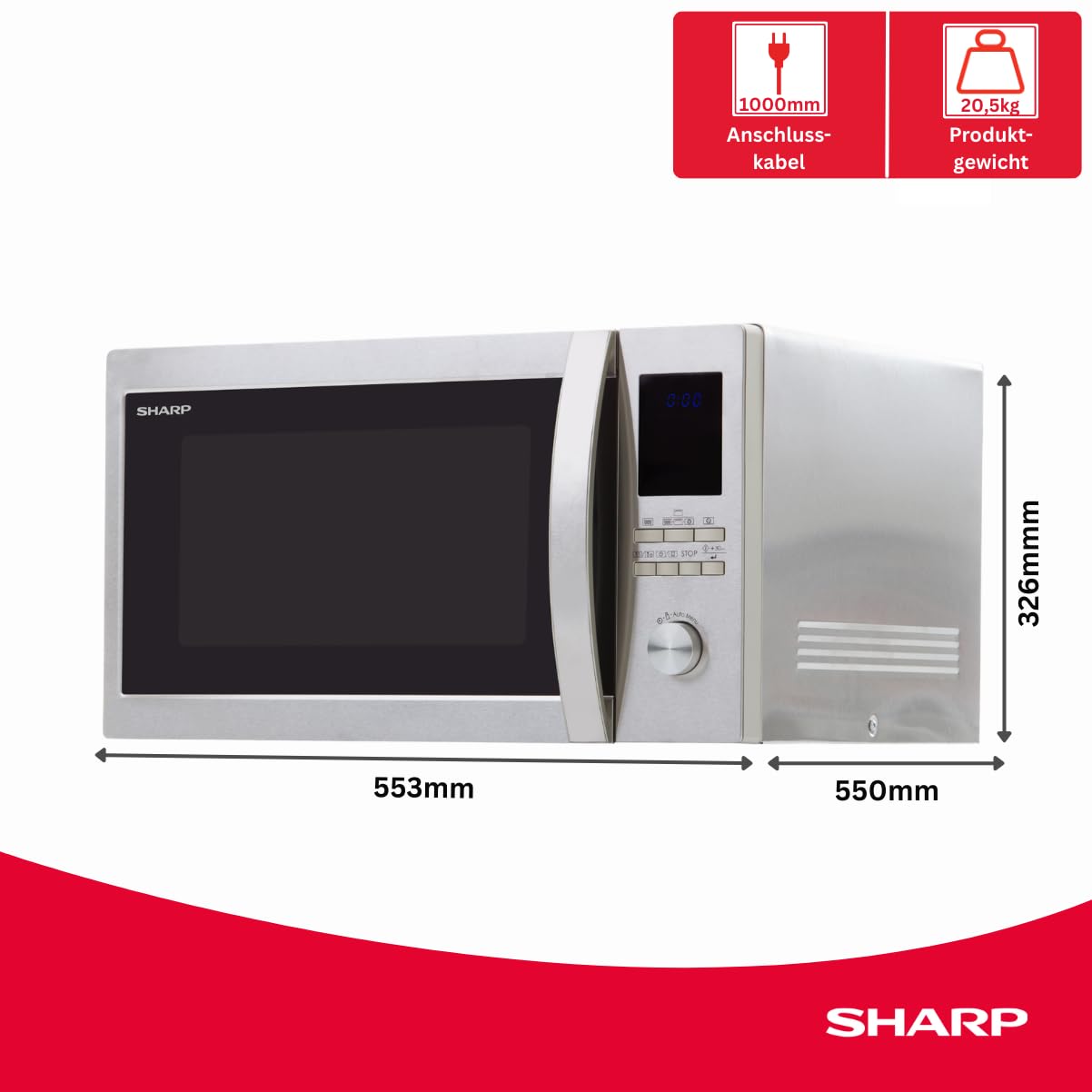 Sharp Electronics (Europe) R982STWE Mikrowelle / 1000 W / 42 L Garraum / 2700 W Heißluft / 10 Gar und Auftauautomatikprogramme/edelstahl