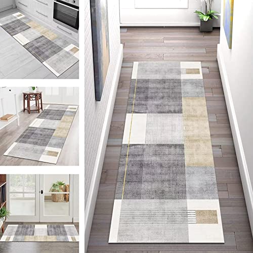 Teppich Läufer Lang Flur Küche rutschfest Waschbar Küchenläufer Modern Teppichmatten 120X200CM Grau Polyester Korridor Teppichläufer Flur Küche Wohnzimmer Schlafzimmer Schmutzfangmatte Küchenteppich Cover