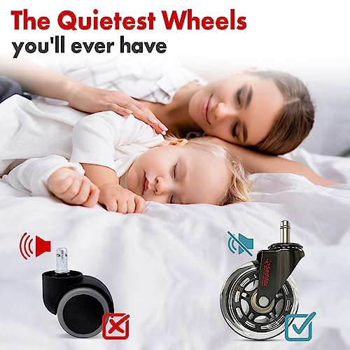 Office Chair Wheels Replacement Set - 3 Inch Desk Chair Casters For Wood Hardwood Floors & Carpet - Heavy Duty & Safe For All Floors Without Chair Mats - Fits 98% Computer Gaming & Office Chairs #TOP6