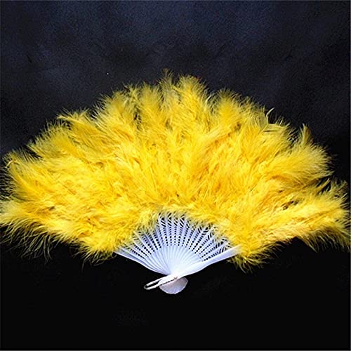 New!Green Feather Folding Fan 21 Bone Fan for Performance Dancing Hand Goose Feather Folding Fan - 007