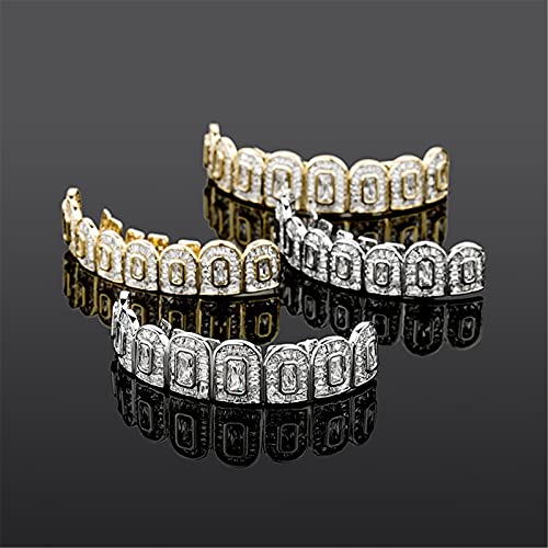 ICEDIAMOND Fantex Iced Out CZ Baguette Diamond Teeth Grillz, 18K Gold Plated Top and Bottom Hip Hop
