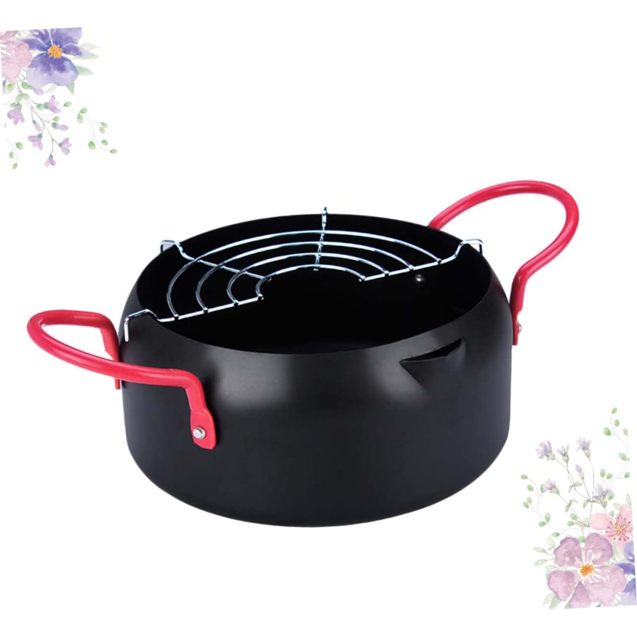 AUTSUPPL Small Fryer Pot 22cm Iron Frying Pan Japanese Deep Frying Pot with Filter Ideal for Gas Stove Induction Cooker Electric Stove