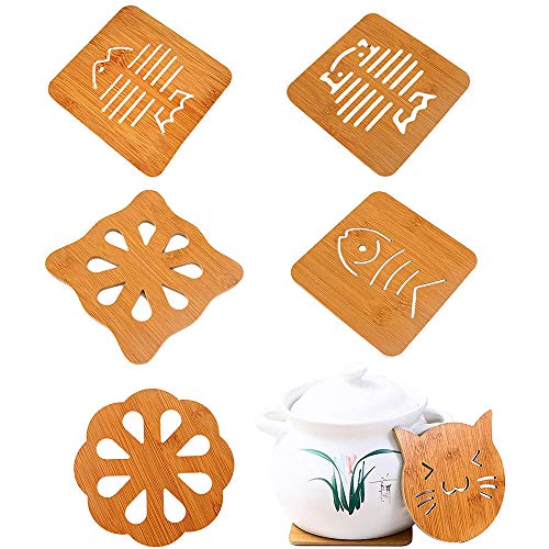 zfdg Salvamanteles de Bamb�, 6 Piezas Natural Bamb� Salvamanteles, Almohadillas Calientes Olla Bamb�, Calor Salvamanteles de Bamb�, para el Hogar Cocina Mesa de Comedor Cubiertos Tetera Aislamiento