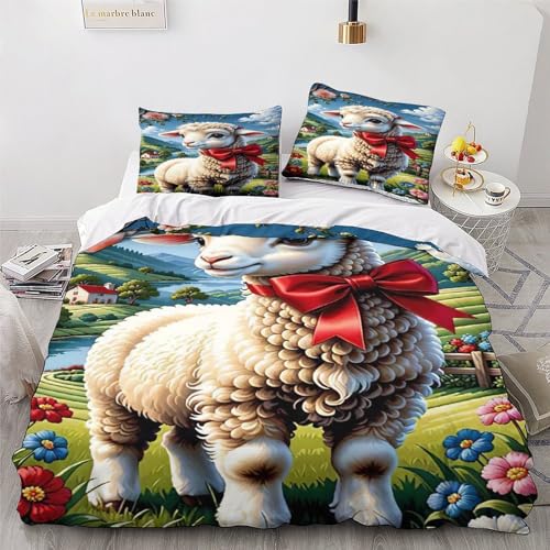 Housse de couette 200x200cm mouton mignon en coton microfibre doux