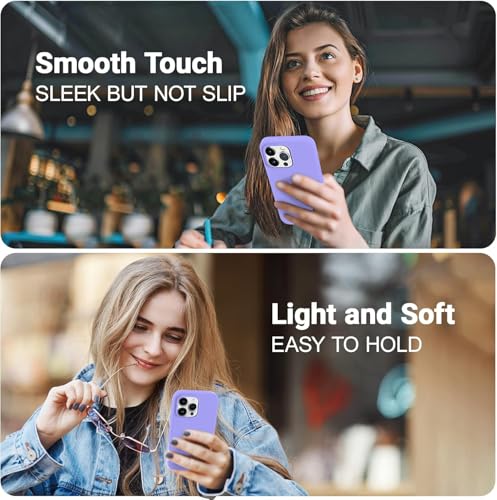 Image of Elzzi Microfiber Candy Case Compatible for iPhone 14 PRO, Shockproof Slim Back Cover Liquid Silicone Case (Purple)