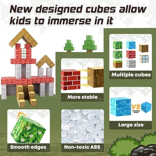 Image of Lefan 148+ PCS Magnetic Building Blocks Set with 15+ Characters, Creative 3D Cube Construction Toy with Storage Box for Kids, Educational STEM Building Toy for Boys & Girls