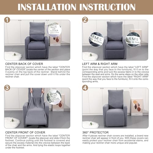 Searchi Recliner Chair Cover Jacquard Chair Covers 4 Piece, Small Recliner Sofa Slipcover For Home Theater Seating With Elastic Bottom thumb #7