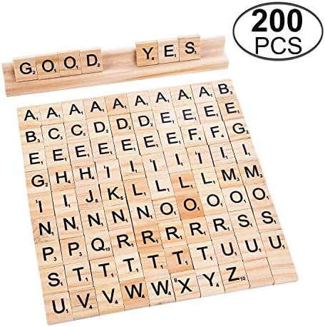 TMO 200 Scrabble Tiles Wooden Scrabble Block Set Scrabble Letters Wood Scrabble Tiles Alphabet Toy Tile Games 1 Tiles Rack Crafts, Pendants