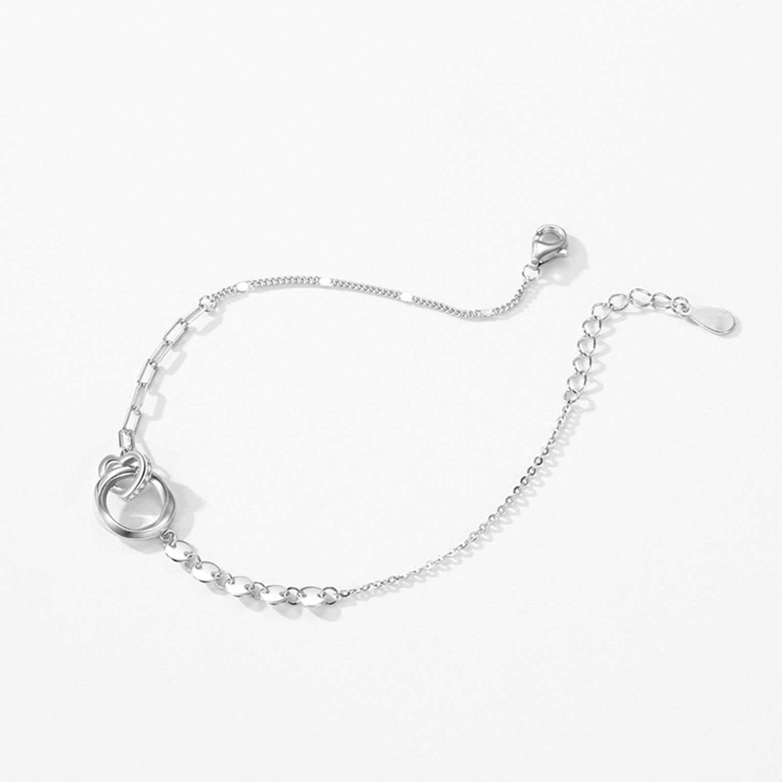 KnSam Pulsera de oro amarillo 750 de 18 quilates para mujer, diseño de corazón con círculos y diamantes, brazalete de platino
