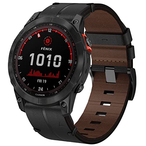 Songsier Fenix 7 Leather Strap -22mm Replacet Band Wristband for Fenix 8 47 mm, Fenix 7 Solar, Fenix 7 Sapphire Solar - Image 2