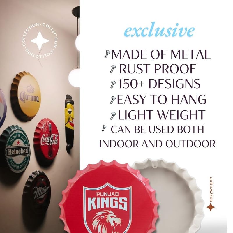 Image of EAZYWAGON Decorative Metal Bottle Caps Wall Sign Plates - 14X14 Inches - P BKS | Metal Wall Hanging Bottle Cap for Home, Farmhouse, Bar & Cafe Decoration | Vintage & Retro Look Plaques