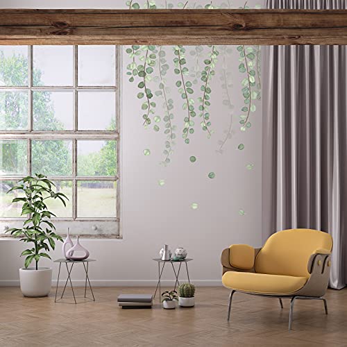 4 Sheets Hanging Tree Vine String Of Pearls Vine Leaves Wall Stickers, Ulendis 3D Watercolor Green Plants Wall Decals Peel And Stick Removable, Diy Wall Art Bedroom Decor For Teen Girls Boys… #TOP4