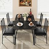 IDEALHOUSE Dining Table Set for 4, Kitchen Table Set of 4 with Upholstered Cushion Chairs, Dining Room Table Set for 4 with Kitchen Chairs, Easy to Assemble, Suitable for Apartment - (Glass Dark)