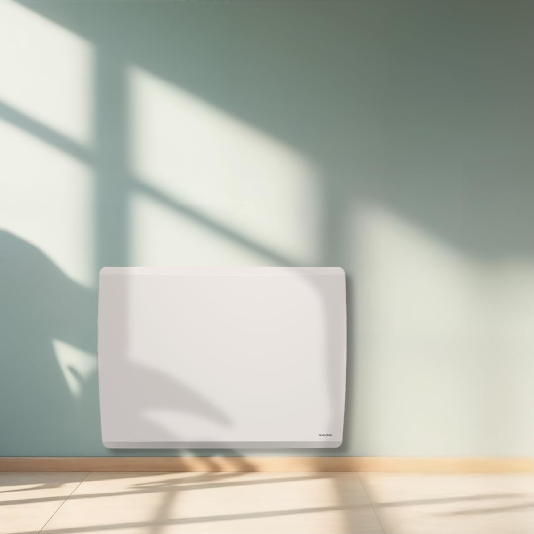THOMSON - Radiateur électrique fixe connecté WiFi à inertie sèche céramique + film avec thermostat interchangeable 2000W THOMSON MOLY horizontal blanc