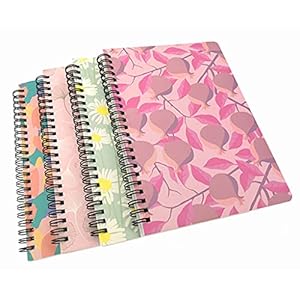4 Pack A5 Spiral Notebook Journal,Wirebound Ruled Sketch Book NotePad Diary Memo Planner,A5 Size(8.3X5.7″) & 80 sheets (Leaf&Flower)