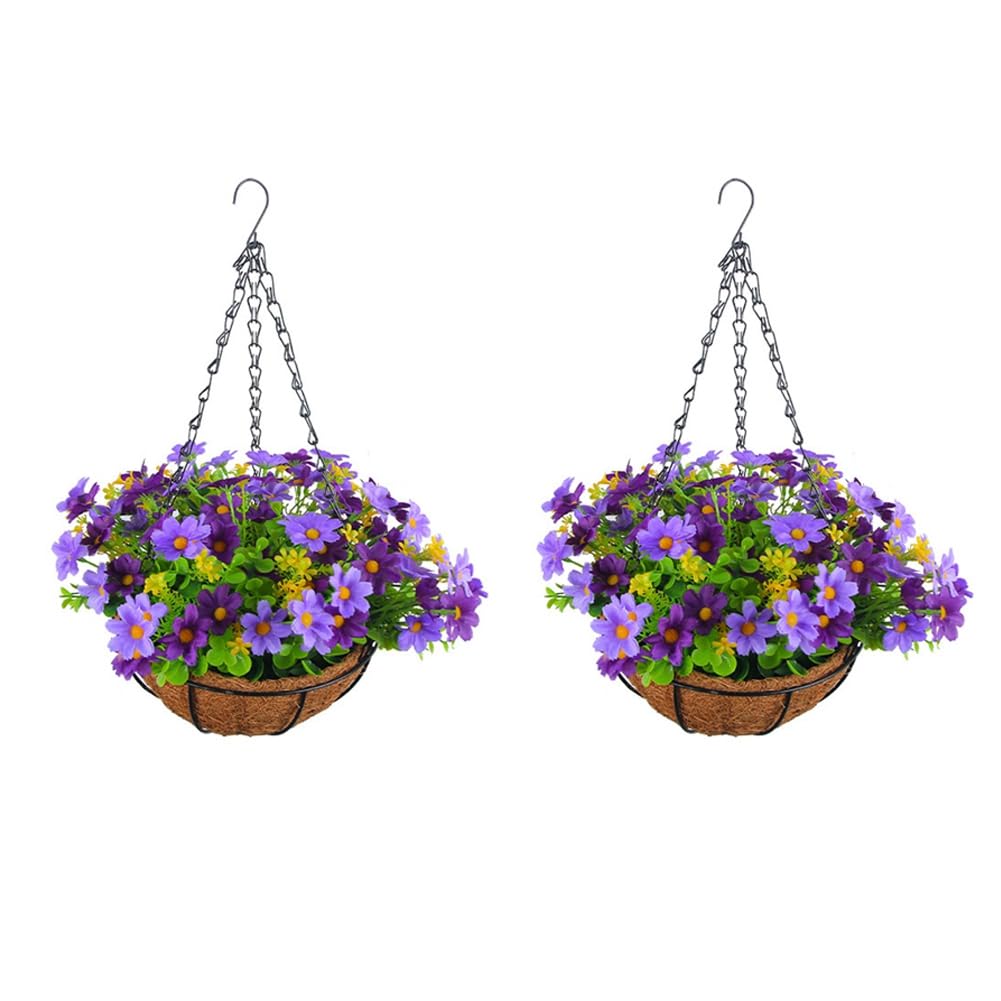 Vjsujehgy 2X Artificial Hanging Flowers in Basket for Patio Lawn Garden Decor, for the Decoration of Outdoors and Indoors-
