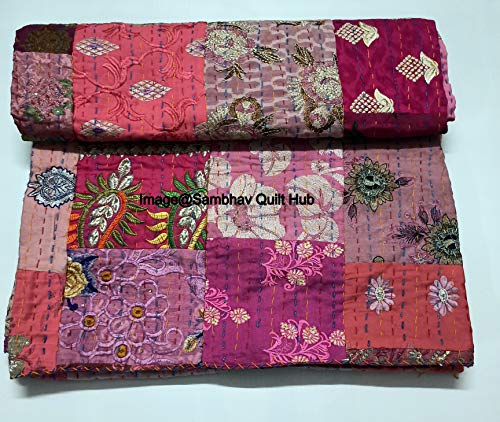 Colcha india hecha a mano vintage de seda