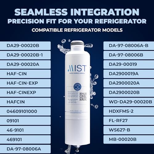 Mist DA29-00020B Water Filter Replacement for Samsung, Refrigerator Water Filter compatible with DA29-00020B-1, Haf-Cin/Exp, RF263BEAESR, RF28HMEDBSR, RF4287HARS, Samsung water filter (3 pack)…