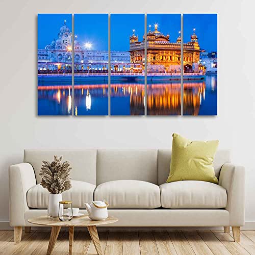 Image of VIBECRAFTS Gurdwara Sri Harmandir Sahib Golden Temple Five Pieces Wall Painting For Home|Office|Living Room|Gift (PTVC5Pcs4 8578)