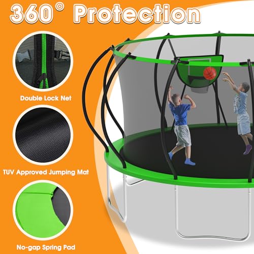KOFUN 1500LBS 10 12 14 16 FT Tranpoline for Kids and Adults,【Curved Poles Larger Room】 Tranpolines Outdoor with Net, Ladder, Basketball Hoop, ASTM Approval- Easy to Assemble Recreational Tranpoline - Thumbnail 5