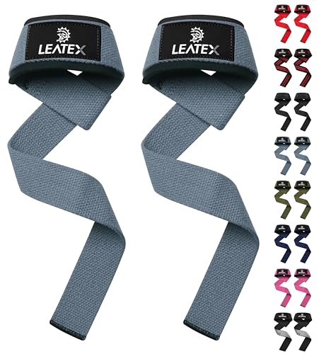 LEATEX Lifting Wrist Straps for Weightlifting, Straps Gym Grip Power Workouts Lifting Straps Padded Neoprene & Premium Cotton Men Women, Deadlift Bodybuilding Exercise Lifting Straps