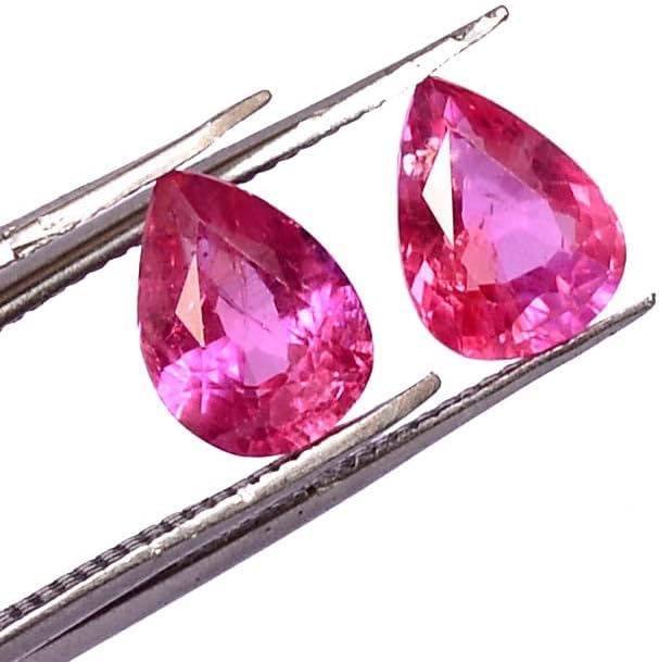 Miniatura 3 de Par de 2,72 CTS de corte de pera de rubí natural certificado de 0.315 x 0.236in, gemas sueltas calibradas de la mejor calidad, 8x6, Gema, rubí