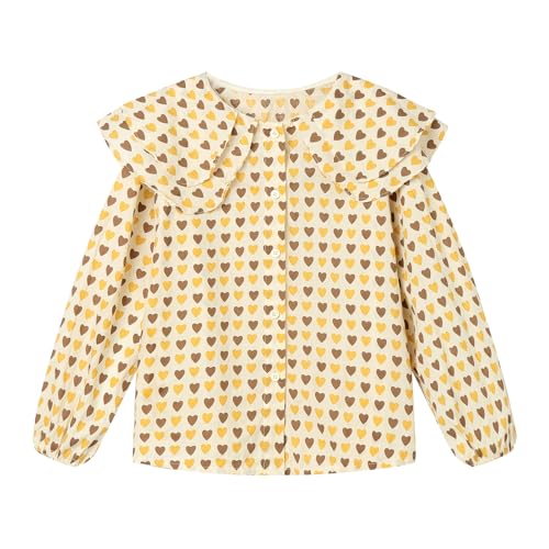 LittleSpring Girls Button Down Shirt witn Peter Pan Collar Heart Printing Valentine's Day Blouse