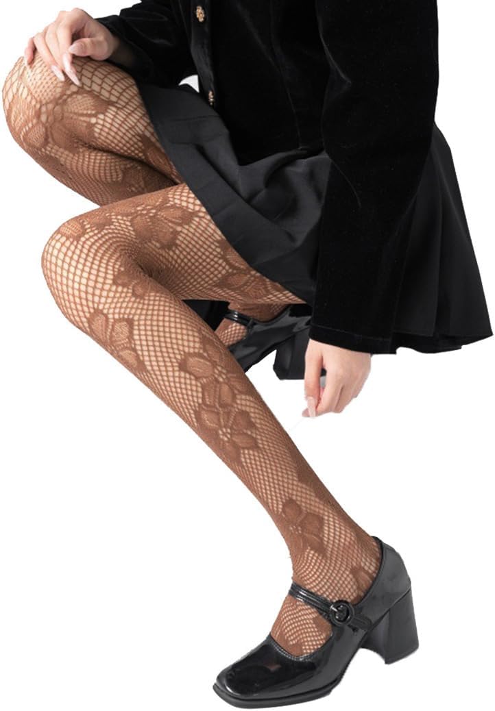Mrotrida Women's Floral Patterned Fishnet Tights Y2k Gothic Flower Lace See Through Pantyhose Stocking - Image 6