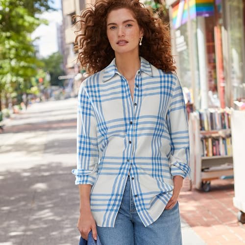 Lands' End Women's Flannel Boyfriend Fit Long Sleeve Shirt4