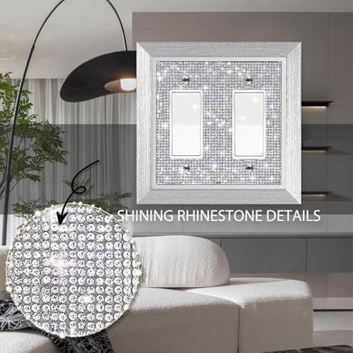 Plaque murale double interrupteur strass et bois chic pour salon de luxe