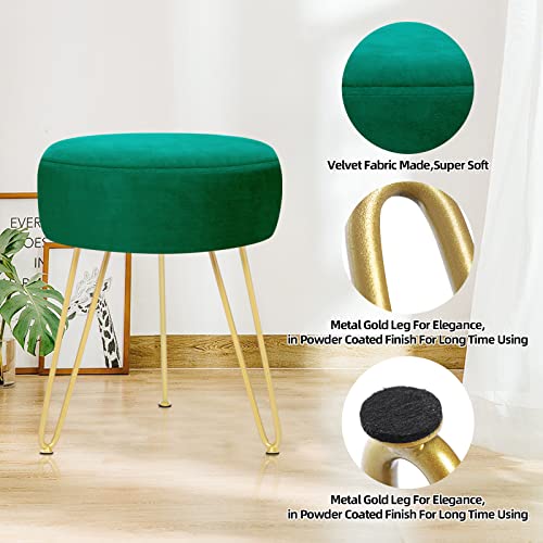 Yoonic Velvet Soft Modern Vanity Footstool -Round Footrest Stool Ottoman Side Table Seat Dressing With Golden Metal Leg And Sponge Filling,Upholstered Foot Rest, For Living Room And Bedroom Teal #TOP3