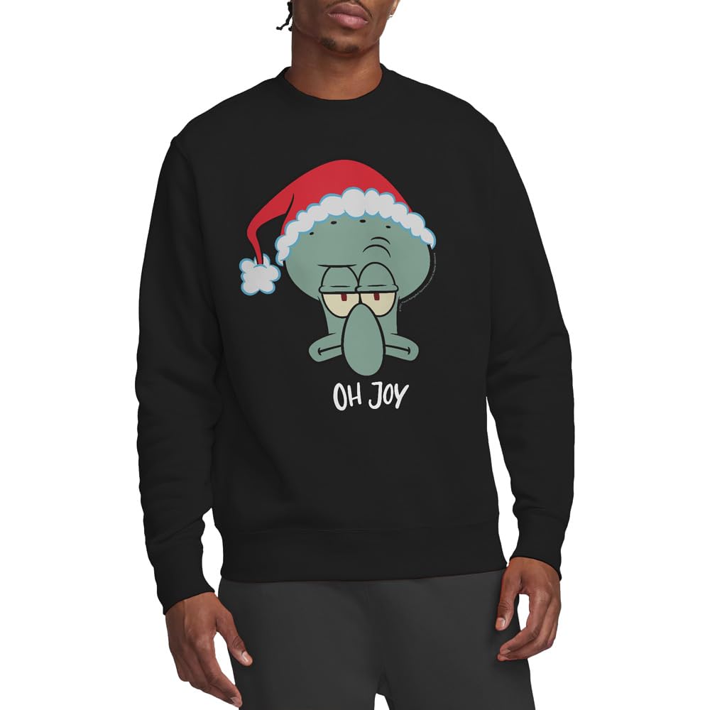Spongebob Squarepants Squidward Christmas Joy Crew Sweatshirt, Black, XX-Large