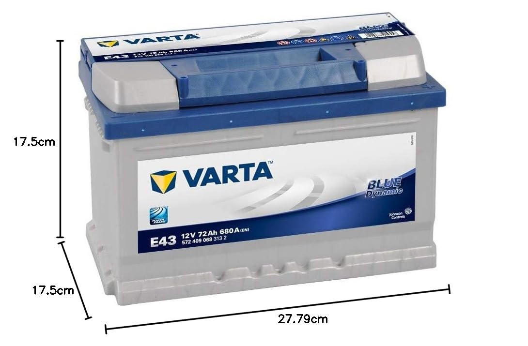 VARTA 5724090683132 BLUE dynamic E43 Starterbatterie 72Ah 12V 680A DIN/ISO LB3 Kompatibel mit FORD Fiesta Mk6 Schrägheck JA8, JR8 MONDEO IV BA7, OPEL ZAFIRA TOURER C P12, RENAULT, NISSAN X-TRAIL T31