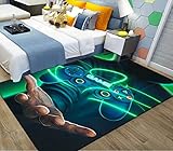 Anime Cartoon Gamer Controller Wohnzimmer Schlafzimmer Teppich Gamepad Schädel Motorrad Muster 3D Gedruckter Carpet Kinder Spielen Bodenmatte Rutschfester Flanell Rug (Grün,160x200 cm)