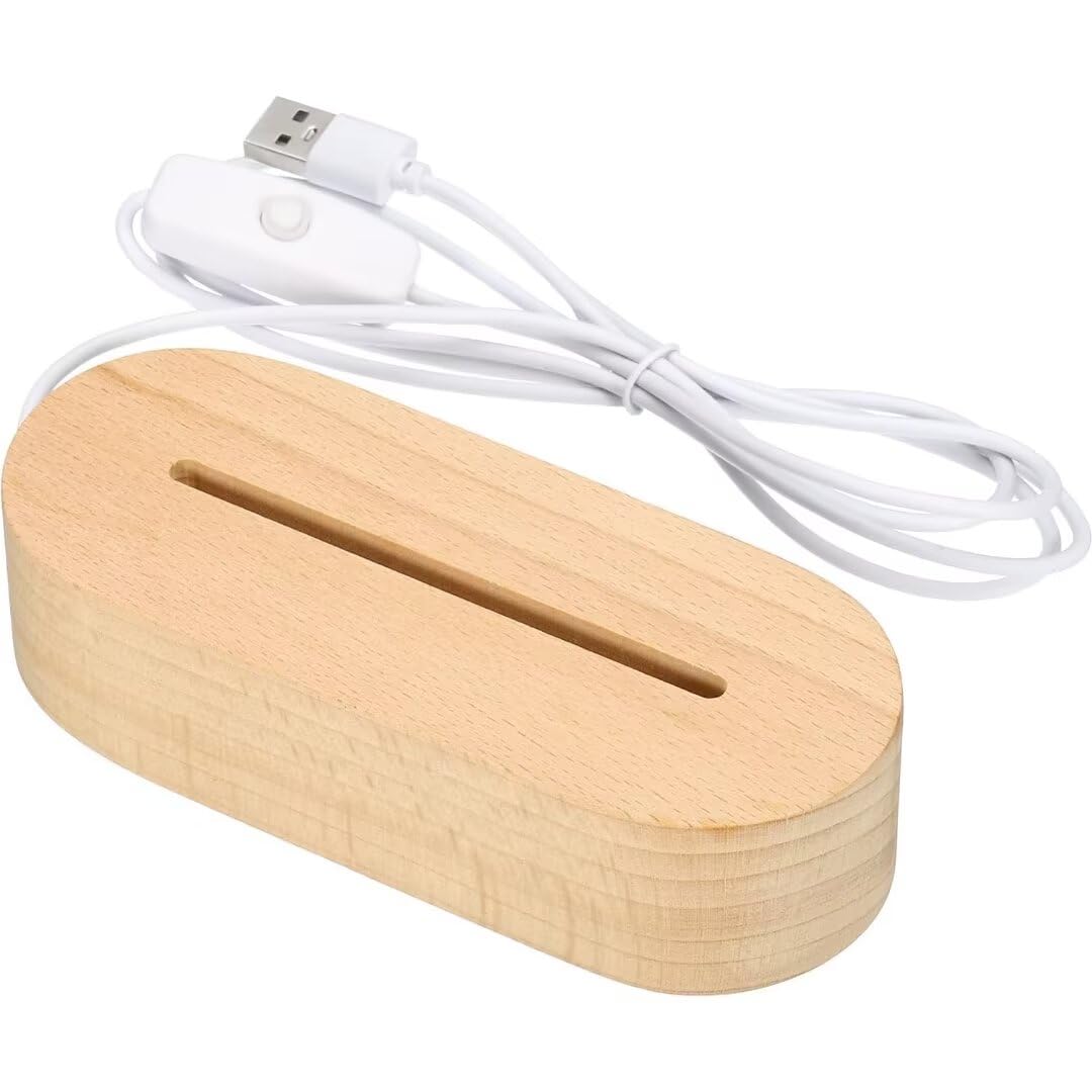 LED Lights Display Base - Wooden Lighted Stand with USB, Touch Control 7-color Oval Base for Thick Acrylic Plate, Glass, Resin Art