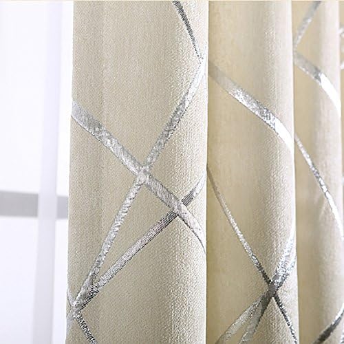 KoTing Beige Geometry Curtains for Living Room Drapes 1 Panel Chenille Silver Jacquard Curtains Small Short Drapes Grommet 63 inch Length(2017 New)