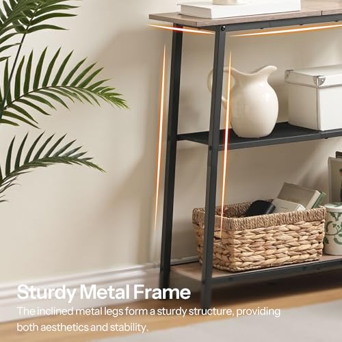 Image of HOOBRO 30 inch Narrow Console Table, 3-Tier Small Entryway Table with Storage Shelves, Behind Couch Sofa Table, Hallway Table for Entryway, Foyer, Hallway, Living Room, Greige and Black BG62XG01