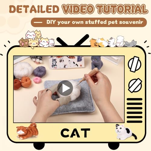 Image of Mayboos 6 Pcs Needle Felting Kit, Animal Needle Felting Beginner Kits Wool Felt Needle Felting Tools with Instruction for DIY Craft Animal Home Decoration (Cute Cat)